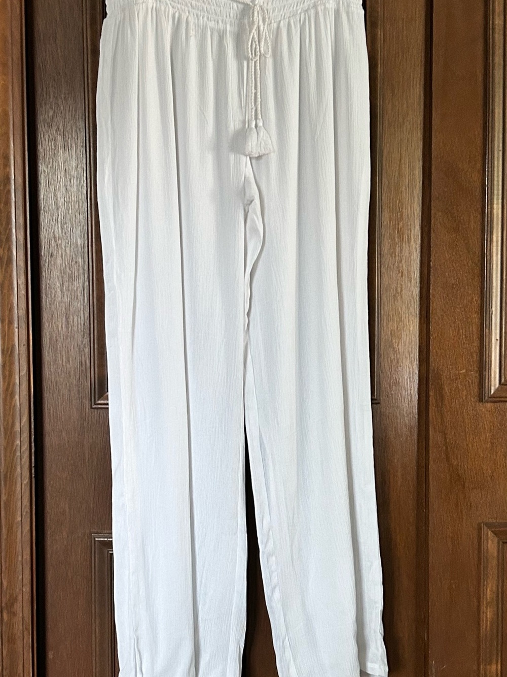 INC International Concepts White Pleated Wide-Leg Pants with Drawstring Detail